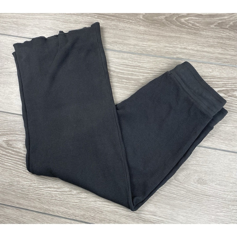 Perfect White Tee Women's Waffle Knit Drawstring Lounge Sweatpants Black Small